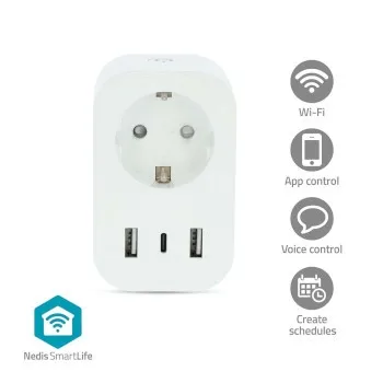 Nedis SmartLife smart uttag med strömmätare, IP21, 3680 W, vit