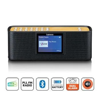 Lenco DAB/FM-radio med 2,4" färgdisplay, Bluetooth® och uppladdningsbart batteri, svart