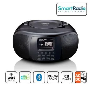 Lenco Portabel internetradio med DAB+/FM, Bluetooth®, CD-spelare och stor LCD-färgdisplay Svart