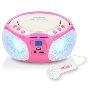 Lenco Bärbar FM-radio CD/MP3/USB Mikrofon och ljuseffekter Rosa