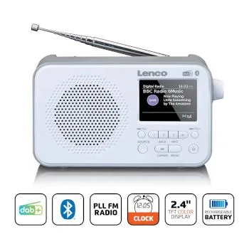 Lenco Bärbar DAB+ FM-radio med Bluetooth® 2,4" TFT-display Vit