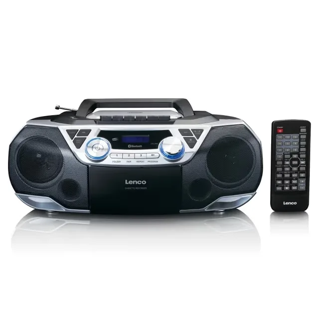 Lenco Bärbar Boombox med DAB+/FM-radio, Bluetooth®, CD, kassettbandspelare och USB-spelare Silver