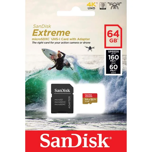 SanDisk Extreme microSDXC-minneskort 64 GB med adapter, 170 MB/s A2 V30
