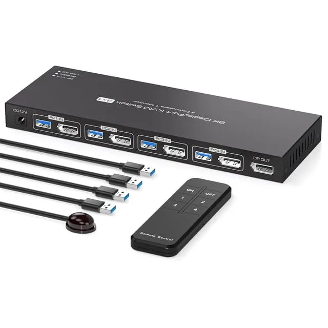 Nördic KVM-switch 4 till 1, DisplayPort, 8K60Hz, 4K144Hz